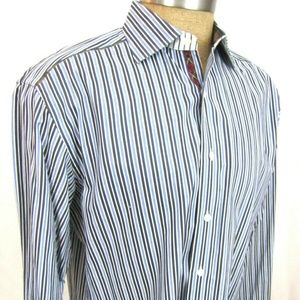 ROBERT GRAHAM Large Button Shirt Flip Cuff Striped